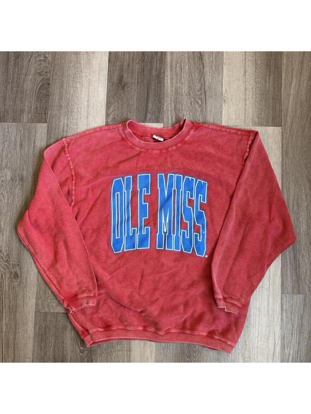 Chicka-D Ole Miss red waffle knit crewneck sweatshirt size M #collegiate